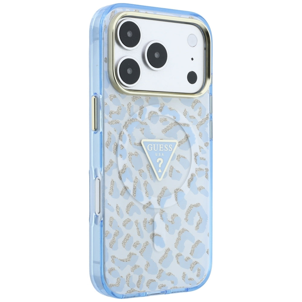 Guess iPhone 17 Pro Max/iPhone 18 Pro Max Kuori Leopard Glitter Sininen