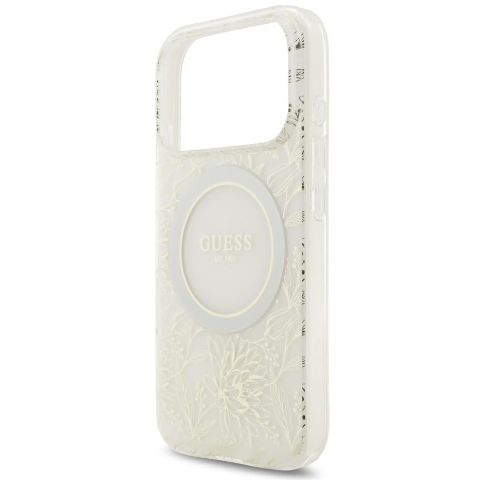 Guess iPhone 17 Pro/iPhone 18 Pro Kuori Electroplated Flowers Pearl Strap Valkoinen