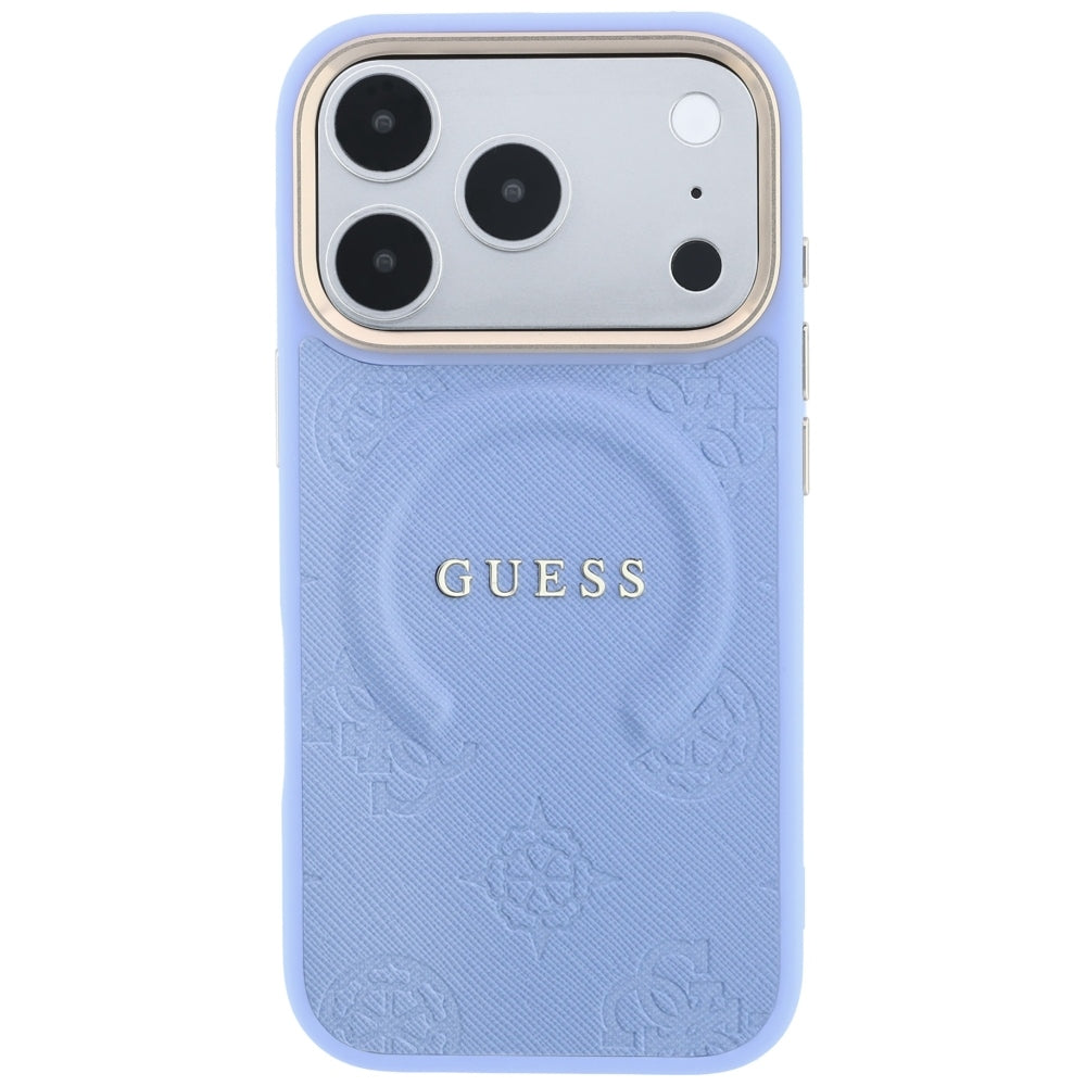 Guess iPhone 17 Pro/iPhone 18 Pro Kuori Saffiano Peony Embossed MagSafe Sininen
