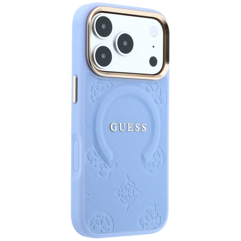 Guess iPhone 17 Pro/iPhone 18 Pro Kuori Saffiano Peony Embossed MagSafe Sininen