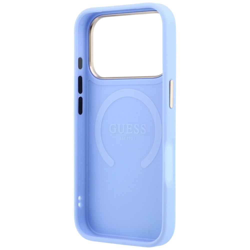 Guess iPhone 17 Pro/iPhone 18 Pro Kuori Saffiano Peony Embossed MagSafe Sininen