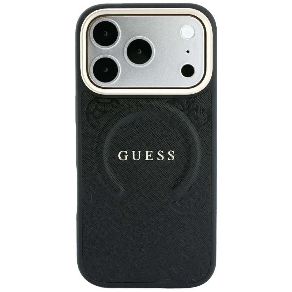 Guess iPhone 17 Pro Max/iPhone 18 Pro Max Kuori Saffiano Peony Embossed MagSafe Musta