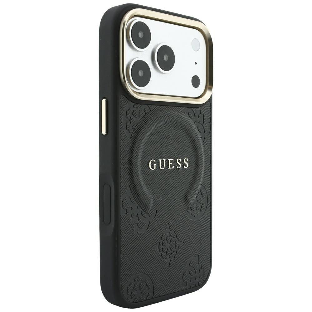 Guess iPhone 17 Pro Max/iPhone 18 Pro Max Kuori Saffiano Peony Embossed MagSafe Musta