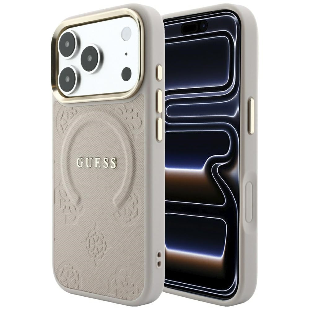 Guess iPhone 17 Pro/iPhone 18 Pro Kuori Saffiano Peony Embossed MagSafe Vaaleanpunainen