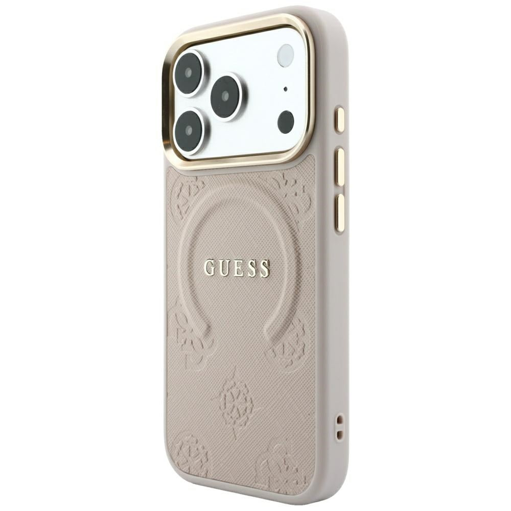 Guess iPhone 17 Pro/iPhone 18 Pro Kuori Saffiano Peony Embossed MagSafe Vaaleanpunainen