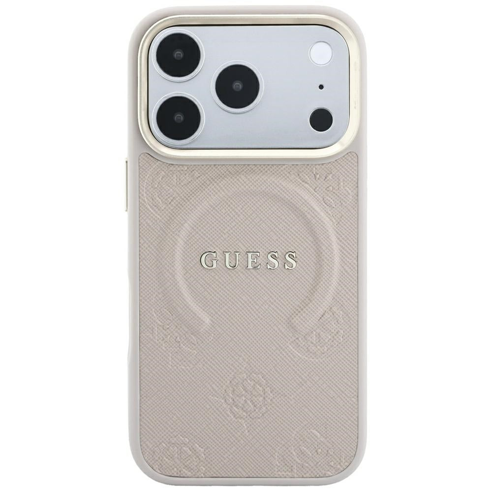 Guess iPhone 17 Pro/iPhone 18 Pro Kuori Saffiano Peony Embossed MagSafe Vaaleanpunainen