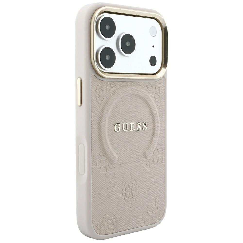 Guess iPhone 17 Pro/iPhone 18 Pro Kuori Saffiano Peony Embossed MagSafe Vaaleanpunainen
