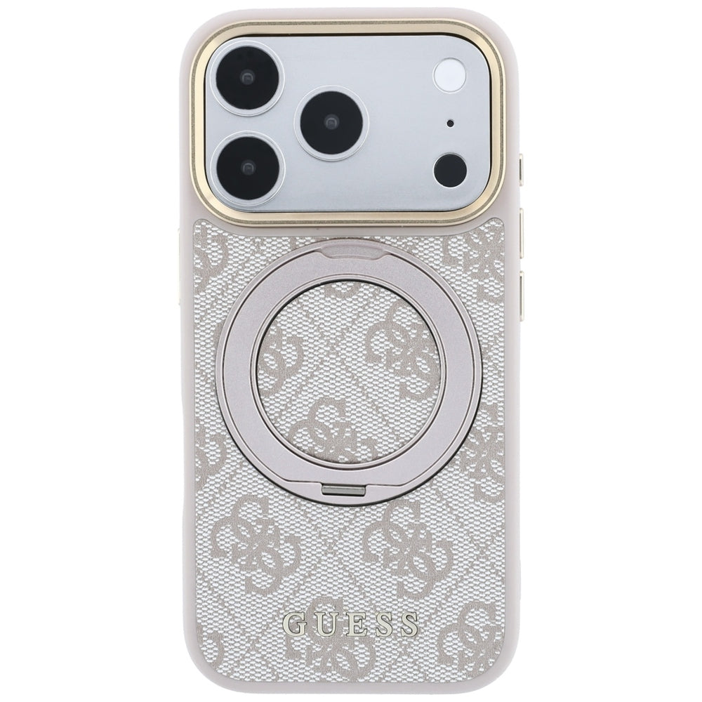 Guess iPhone 17 Pro Max/iPhone 18 Pro Max Kuori Ring Stand 4G Classic Logo Vaaleanpunainen
