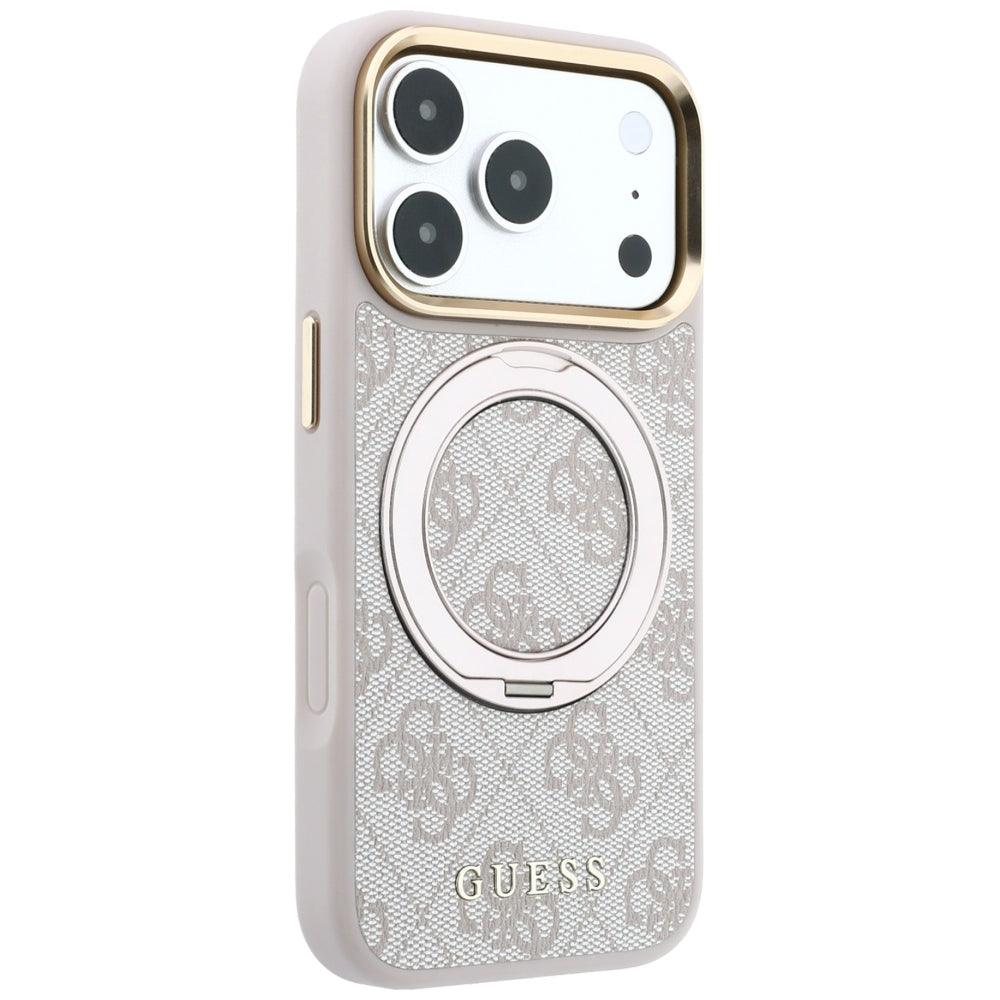Guess iPhone 17 Pro Max/iPhone 18 Pro Max Kuori Ring Stand 4G Classic Logo Vaaleanpunainen