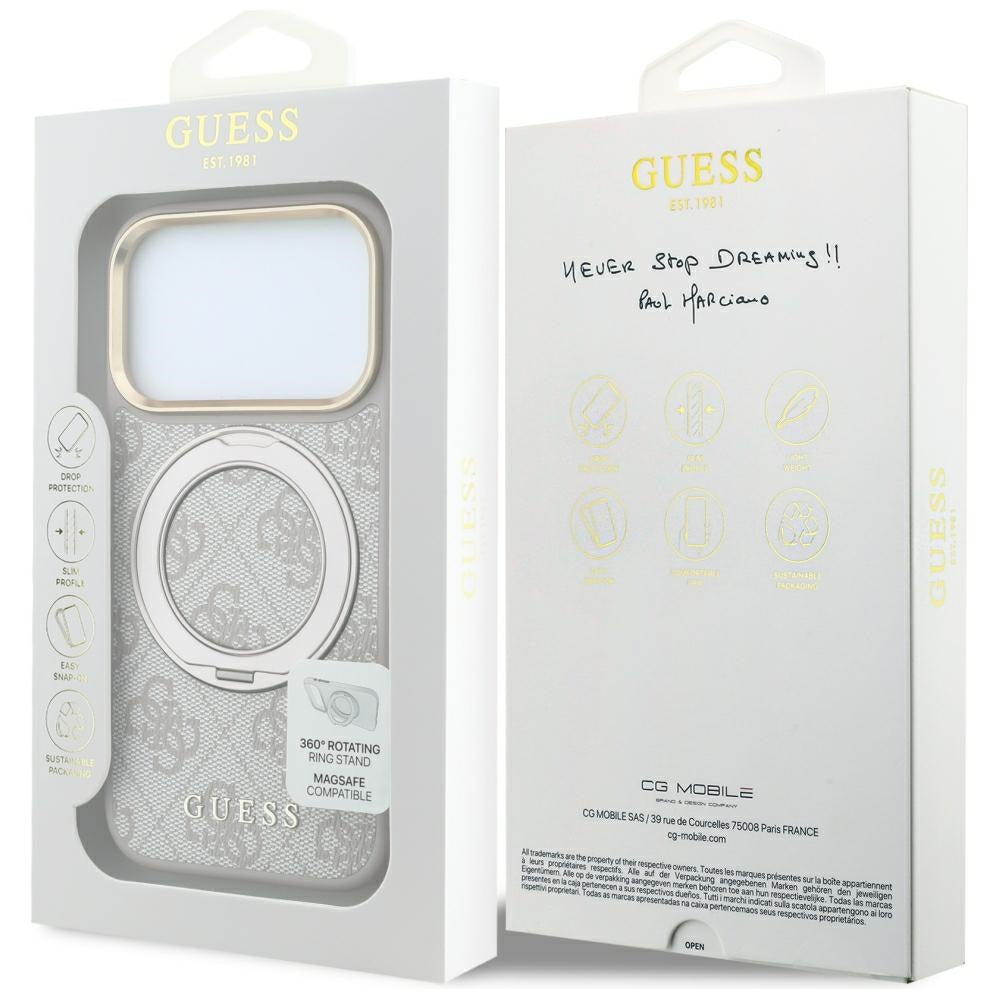 Guess iPhone 17 Pro Max/iPhone 18 Pro Max Kuori Ring Stand 4G Classic Logo Vaaleanpunainen