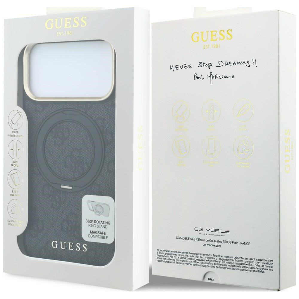 Guess iPhone 17 Pro/iPhone 18 Pro Kuori Ring Stand 4G Classic Logo Musta