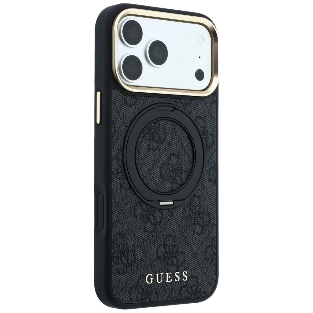 Guess iPhone 17 Pro Max/iPhone 18 Pro Max Kuori Ring Stand 4G Classic Logo Musta