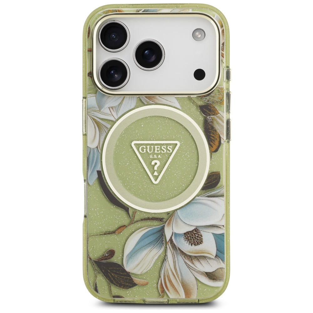 Guess iPhone 17 Pro/iPhone 18 Pro Kuori Glitter Flowers Vihreä