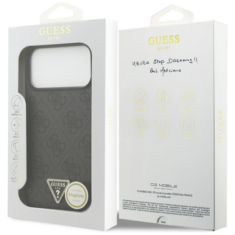 Guess iPhone 17 Pro Max/iPhone 18 Pro Max Kuori 4G Triangle Strass Musta
