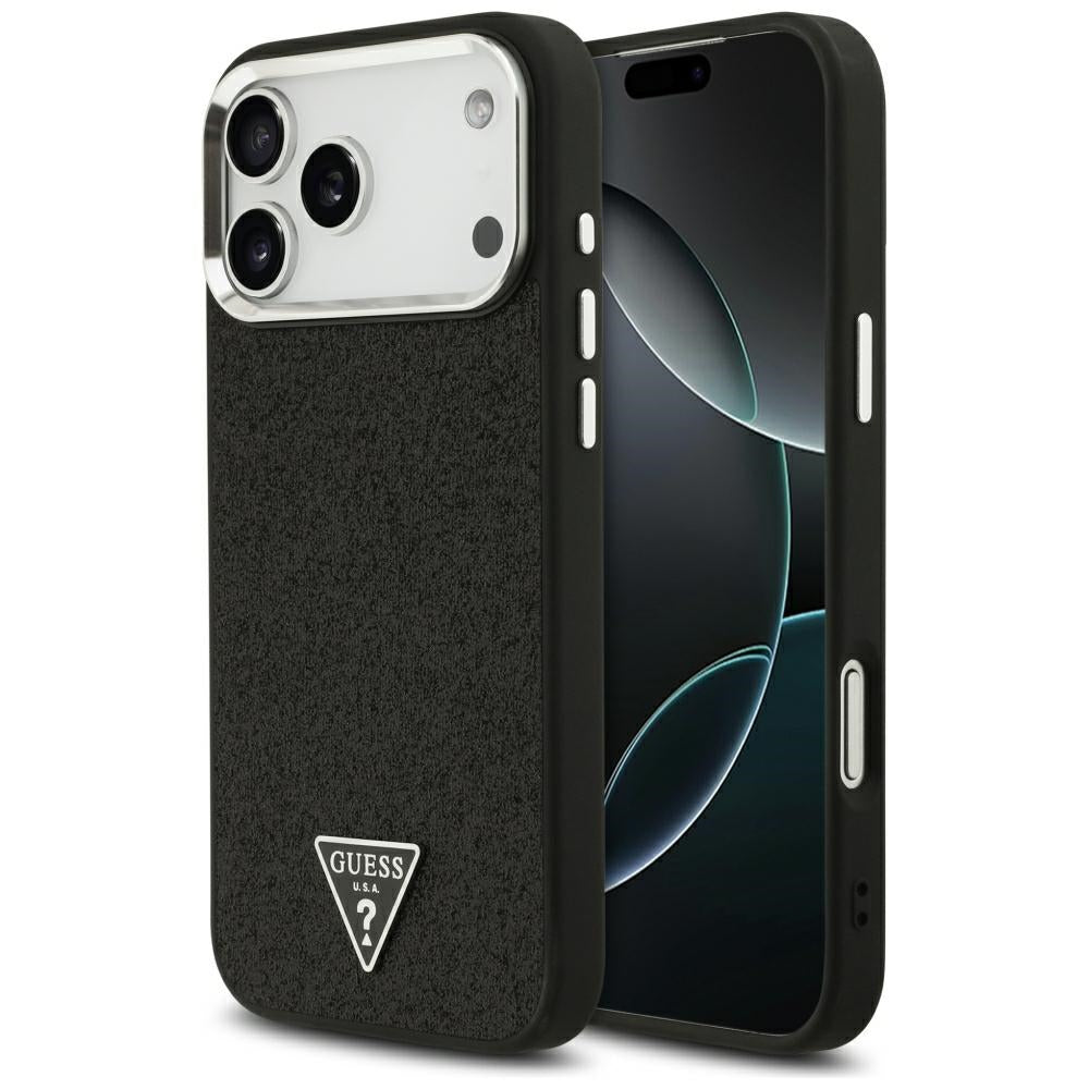 Guess iPhone 17 Pro Max/iPhone 18 Pro Max Kuori Glitter Triangle Logo Musta