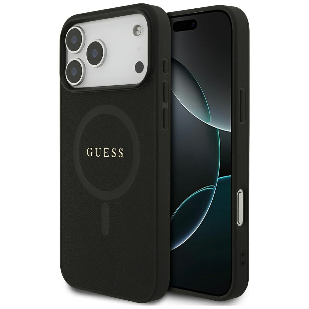 Guess iPhone 17 Pro Max/iPhone 18 Pro Max Kuori Saffiano Classic Logo Musta