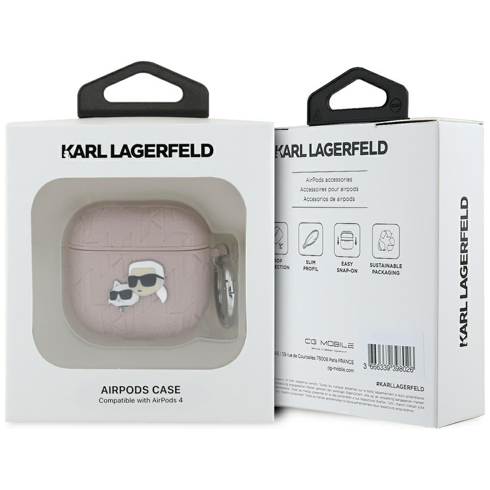 Karl Lagerfeld AirPods 4 Kuori Monogram Karl & Choupette Vaaleanpunainen