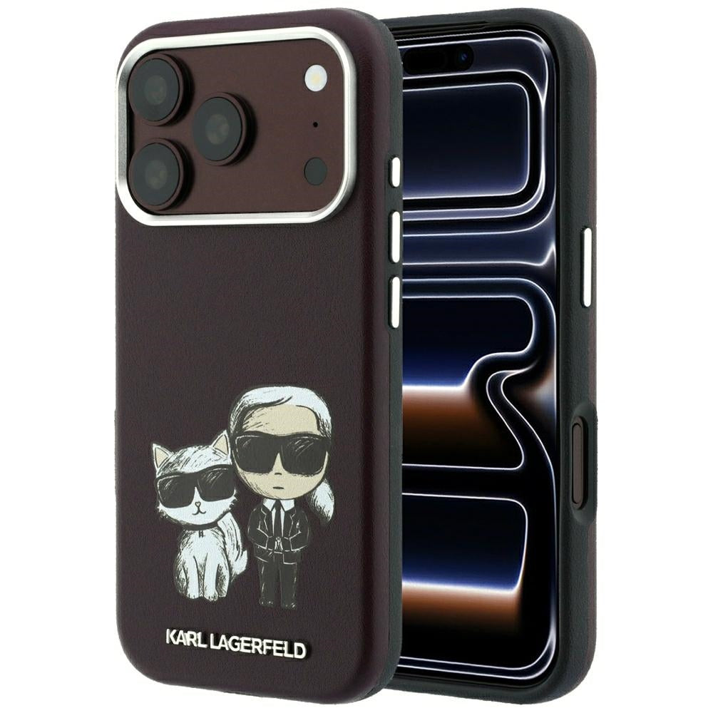 Karl Lagerfeld iPhone 17 Pro/iPhone 18 Pro Kuori Smooth Karl & Choupette Sketch Burgundy