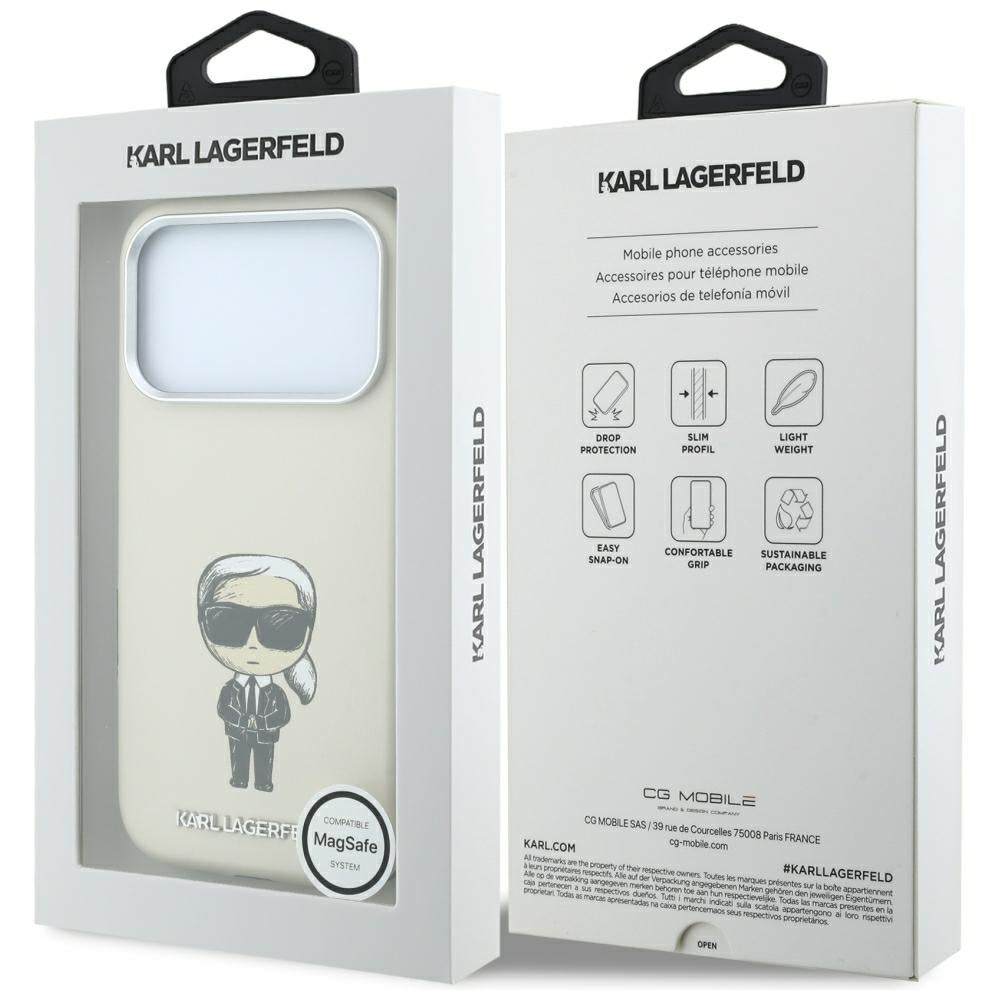 Karl Lagerfeld iPhone 17 Pro/iPhone 18 Pro Kuori Smooth Ikonik Sketch Beige
