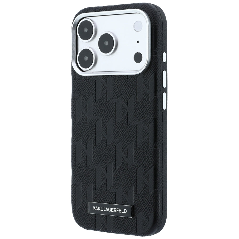 Karl Lagerfeld iPhone 17 Pro Max/iPhone 18 Pro Max Kuori Grained Mono Resin Logo Musta
