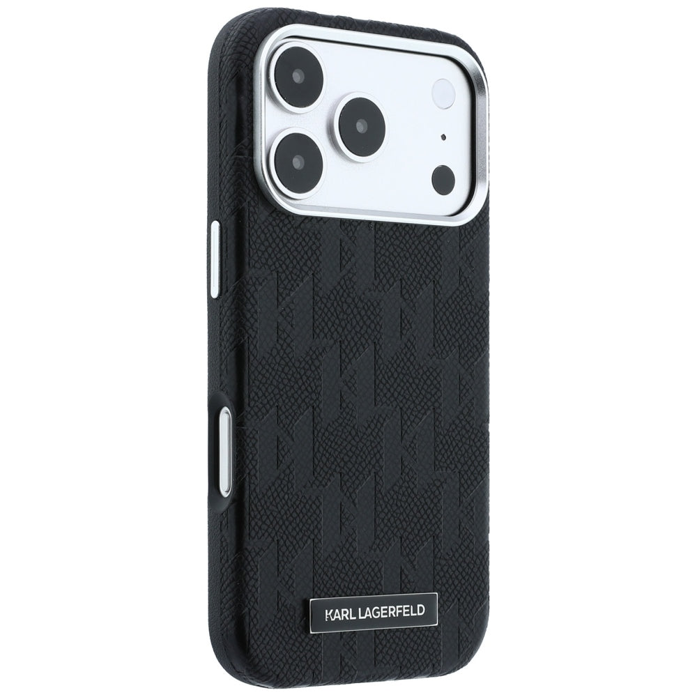 Karl Lagerfeld iPhone 17 Pro Max/iPhone 18 Pro Max Kuori Grained Mono Resin Logo Musta
