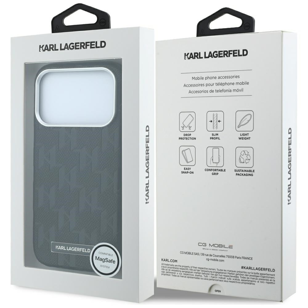 Karl Lagerfeld iPhone 17 Pro Max/iPhone 18 Pro Max Kuori Grained Mono Resin Logo Musta