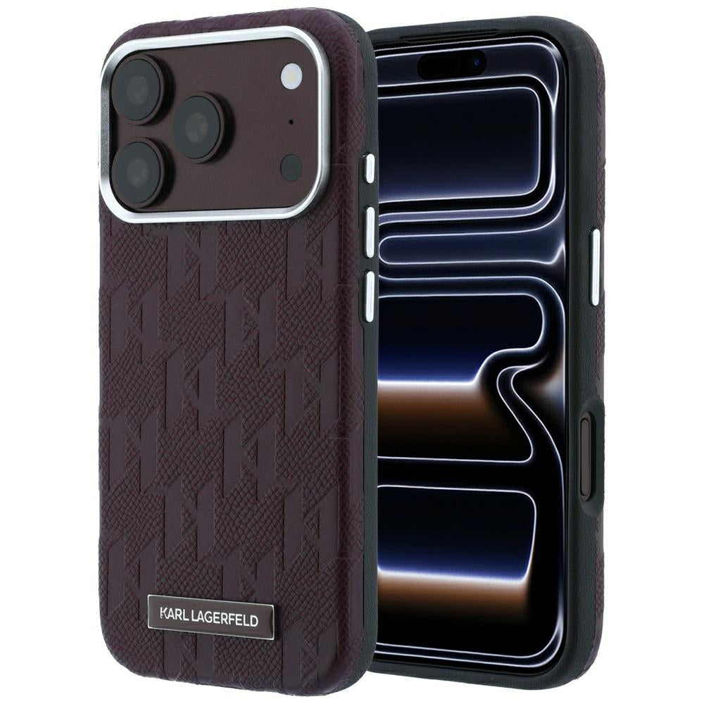 Karl Lagerfeld iPhone 17 Pro/iPhone 18 Pro Kuori Grained Mono Resin Logo Burgundy