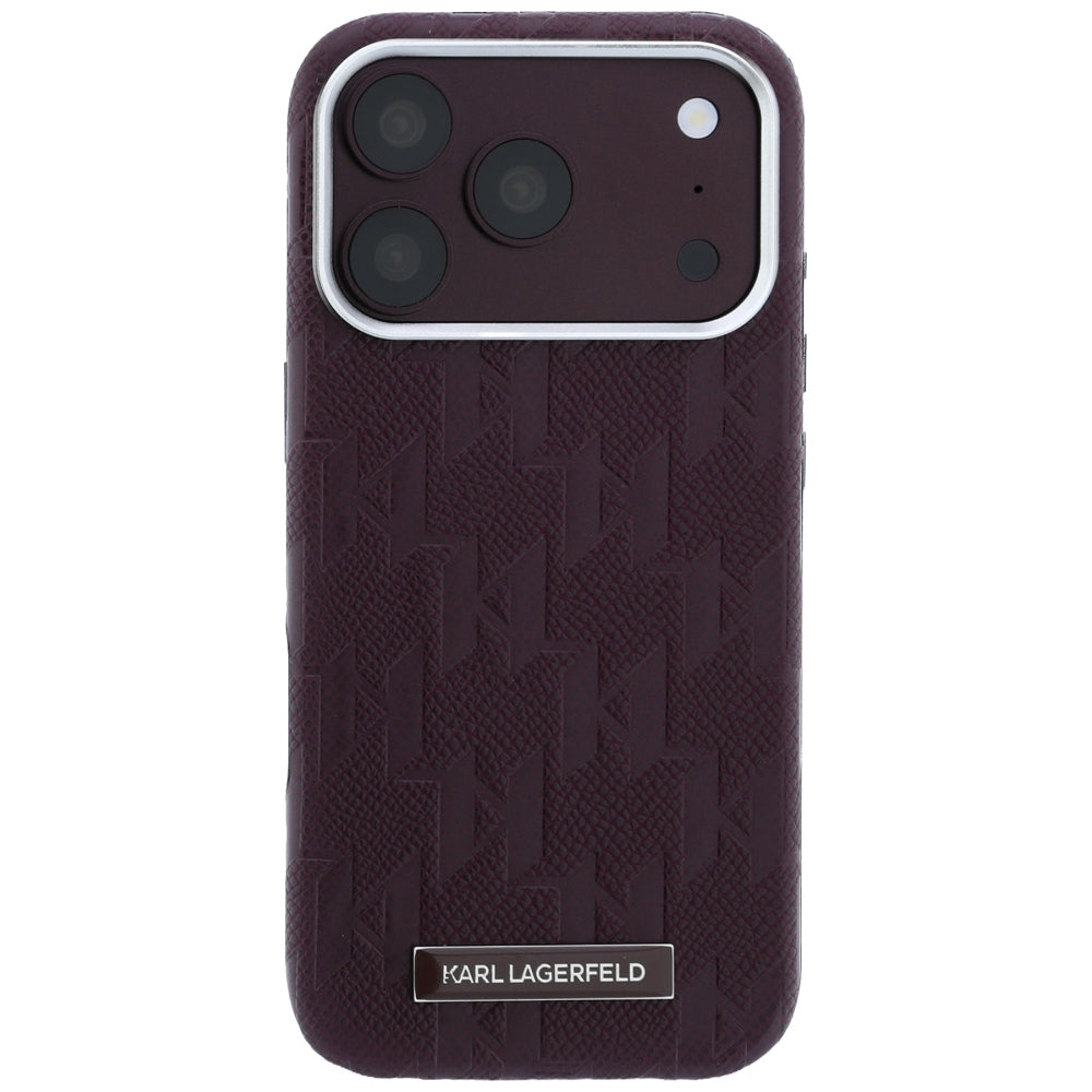 Karl Lagerfeld iPhone 17 Pro/iPhone 18 Pro Kuori Grained Mono Resin Logo Burgundy