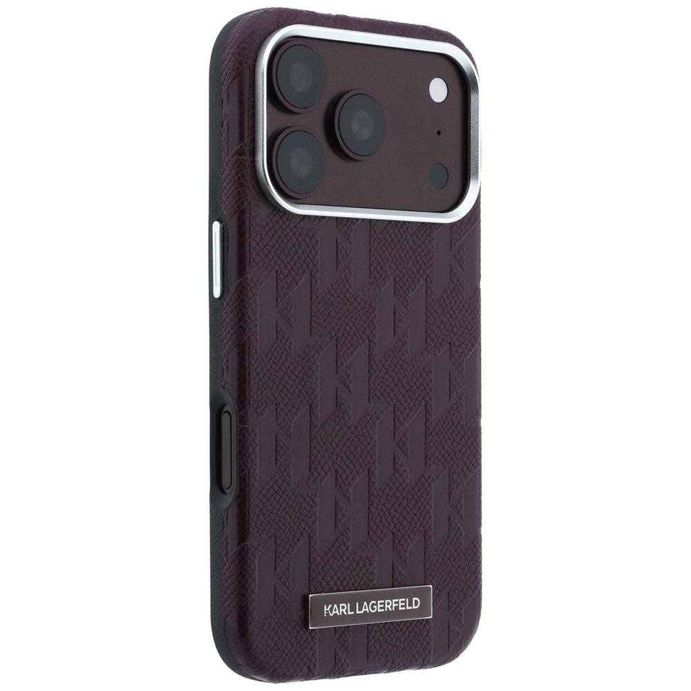 Karl Lagerfeld iPhone 17 Pro/iPhone 18 Pro Kuori Grained Mono Resin Logo Burgundy