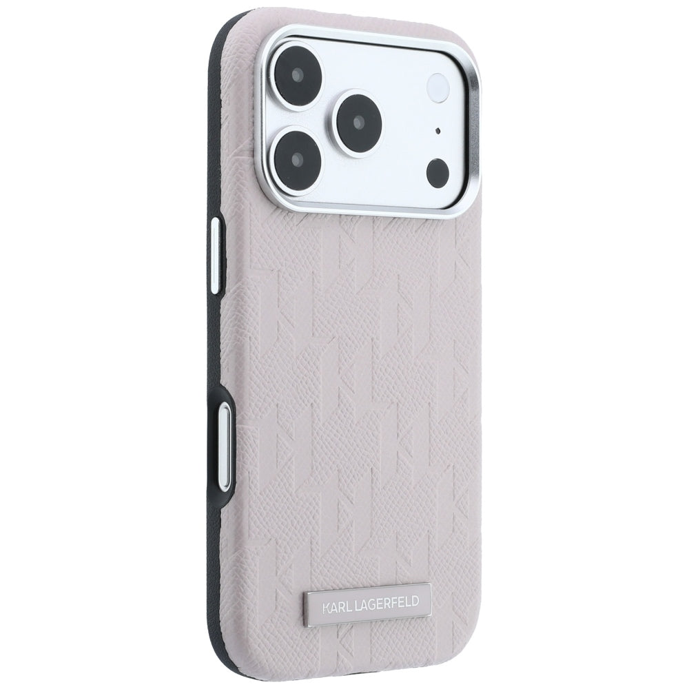 Karl Lagerfeld iPhone 17 Pro/iPhone 18 Pro Kuori Grained Mono Resin Logo Vaaleanpunainen