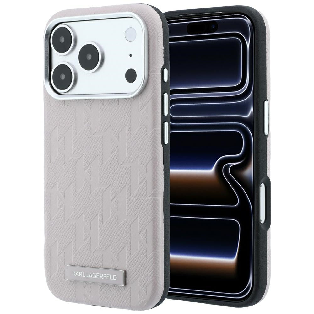 Karl Lagerfeld iPhone 17 Pro Max/iPhone 18 Pro Max Kuori Grained Mono Resin Logo Vaaleanpunainen