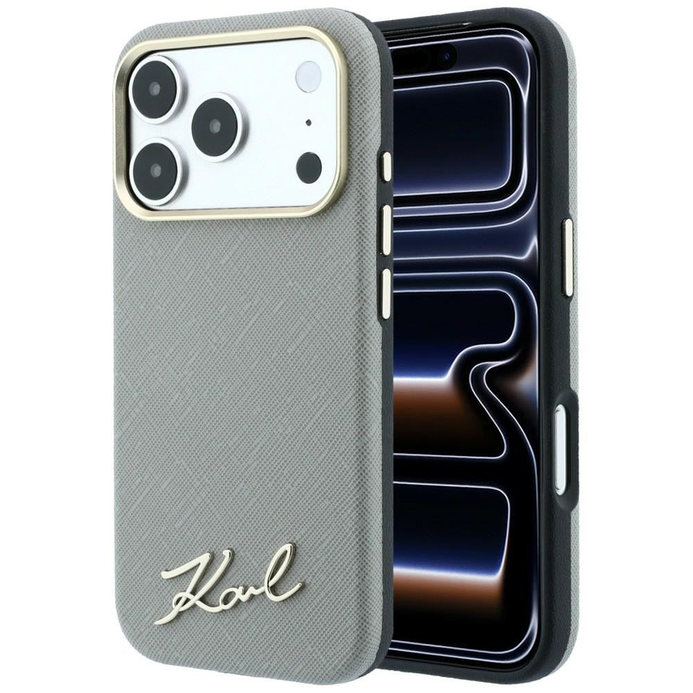 Karl Lagerfeld iPhone 17 Pro Max/iPhone 18 Pro Max -kuori Saffiano Script Logo Beige