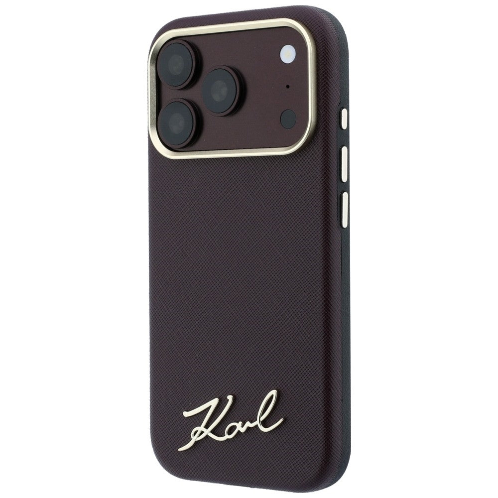 Karl Lagerfeld iPhone 17 Pro/iPhone 18 Pro -kuori Saffiano Script Logo Burgundy