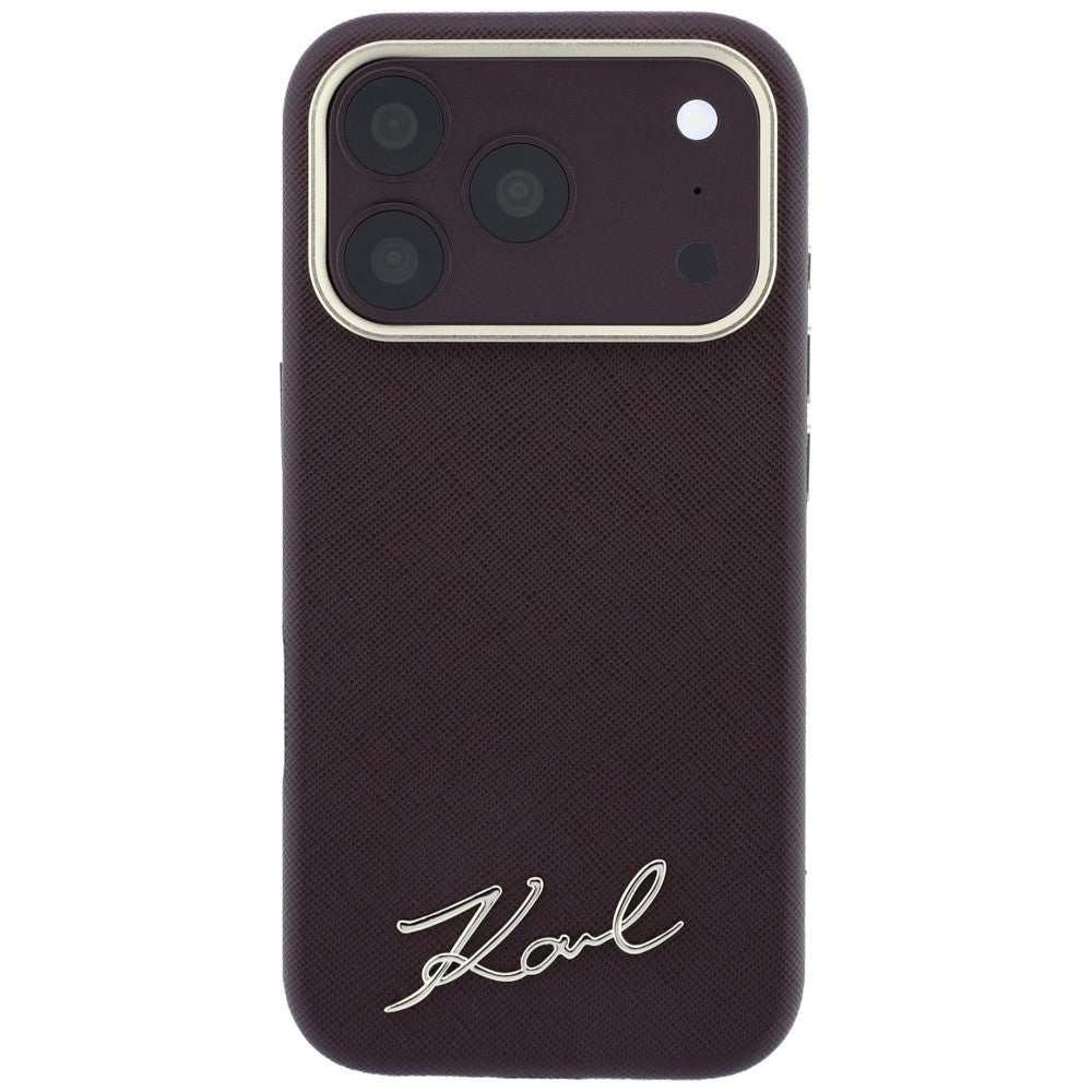 Karl Lagerfeld iPhone 17 Pro/iPhone 18 Pro -kuori Saffiano Script Logo Burgundy