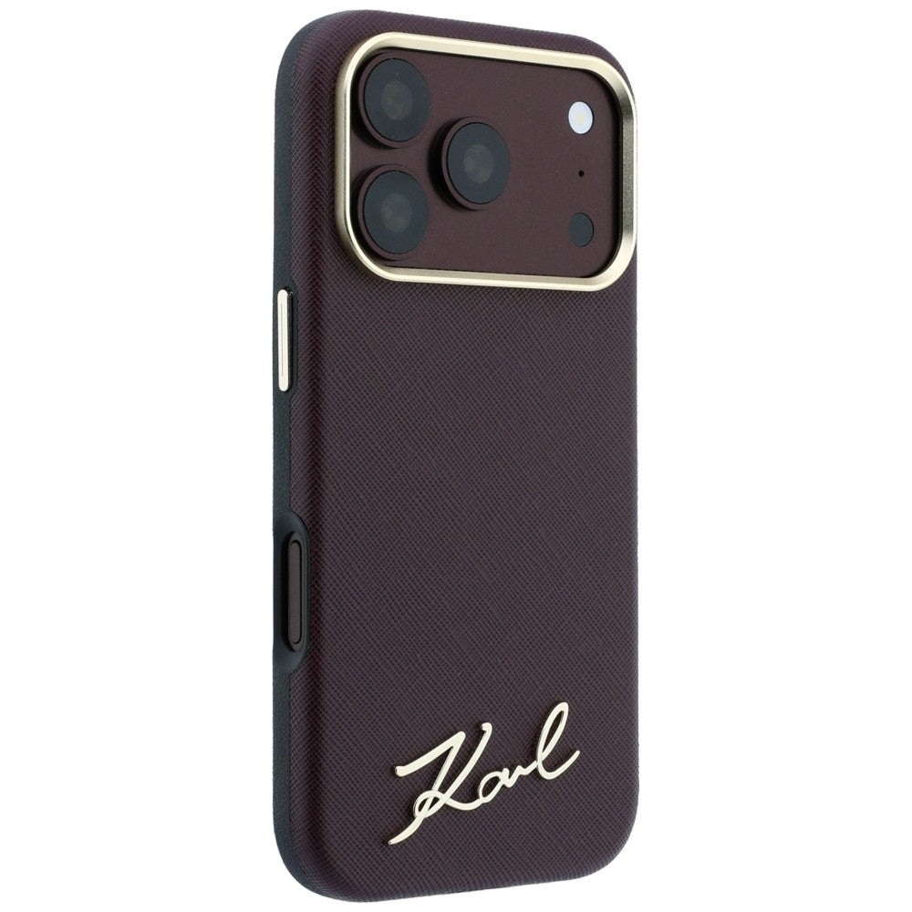 Karl Lagerfeld iPhone 17 Pro/iPhone 18 Pro -kuori Saffiano Script Logo Burgundy