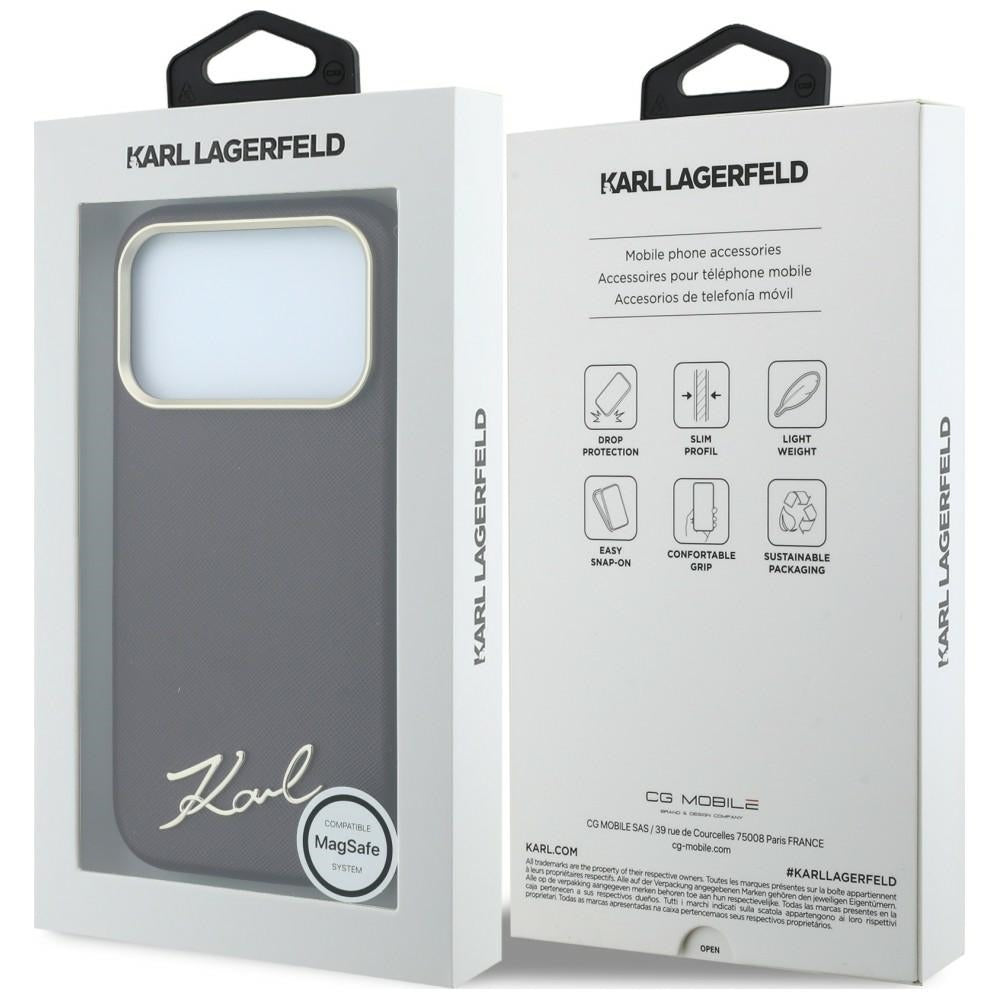Karl Lagerfeld iPhone 17 Pro/iPhone 18 Pro -kuori Saffiano Script Logo Burgundy