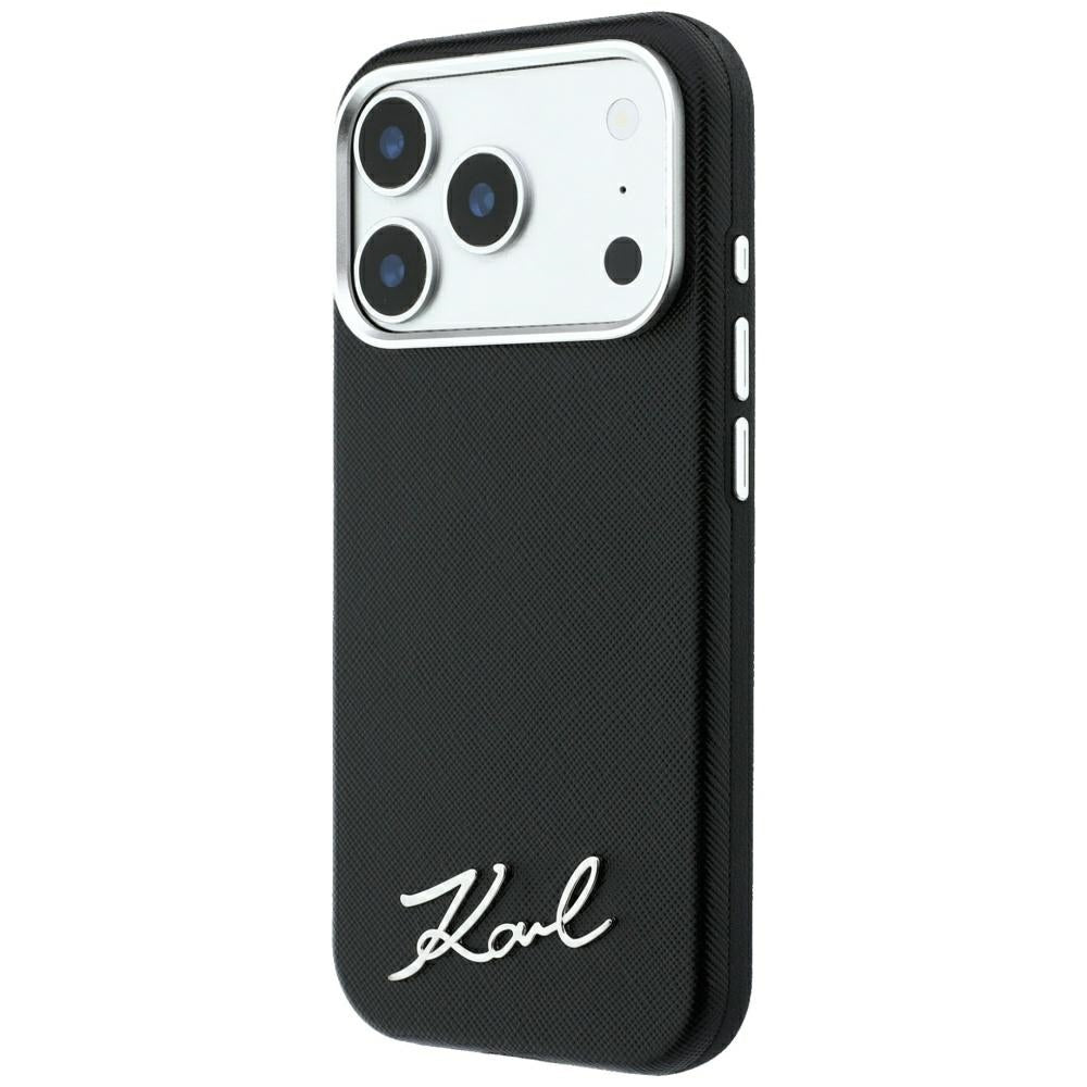 Karl Lagerfeld iPhone 17 Pro Max/iPhone 18 Pro Max -kuori Saffiano Script Logo Musta