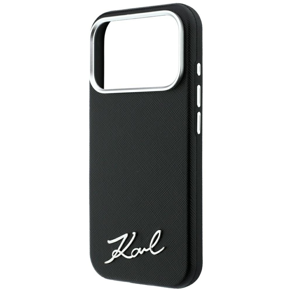 Karl Lagerfeld iPhone 17 Pro Max/iPhone 18 Pro Max -kuori Saffiano Script Logo Musta