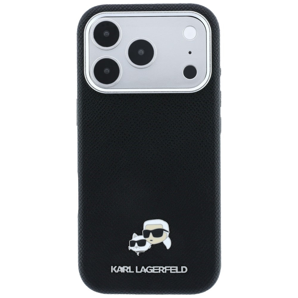 Karl Lagerfeld iPhone 17 Pro Max/iPhone 18 Pro Max Kuori Grained Heads Musta