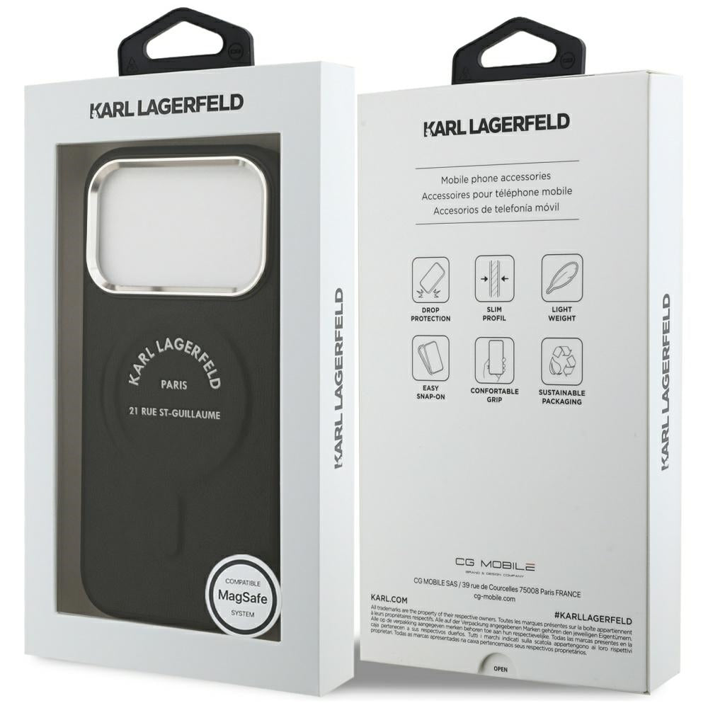Karl Lagerfeld iPhone 17 Pro Max/iPhone 18 Pro Max Kuori Embossed Ring RSG -logo Musta