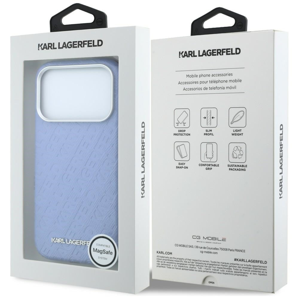 Karl Lagerfeld iPhone 17 Pro Max/iPhone 18 Pro Max Kuori Grained Allover Logo Sininen