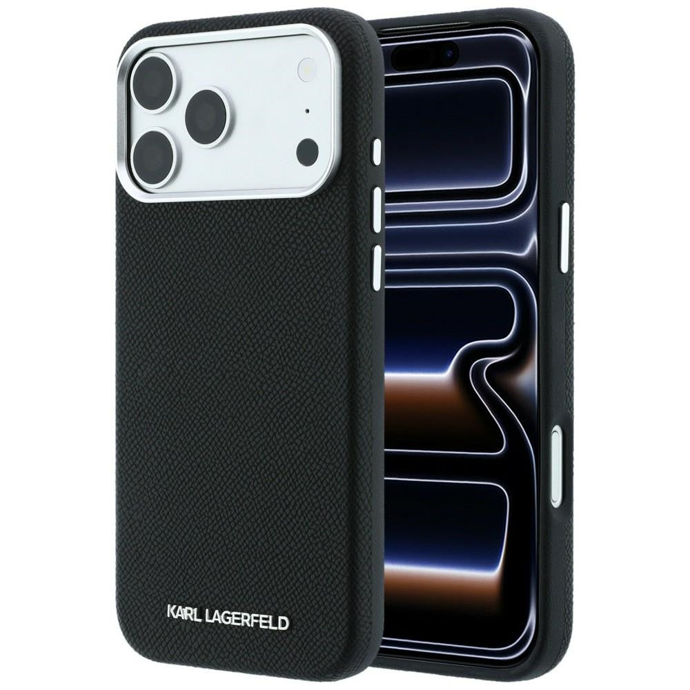 Karl Lagerfeld iPhone 17 Pro Max/iPhone 18 Pro Max Kuori Grained Elongated Logo Musta
