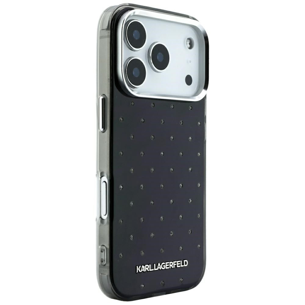 Karl Lagerfeld iPhone 17 Pro Max/iPhone 18 Pro Max Kuori strasseilla, galvanoitu logo, Musta