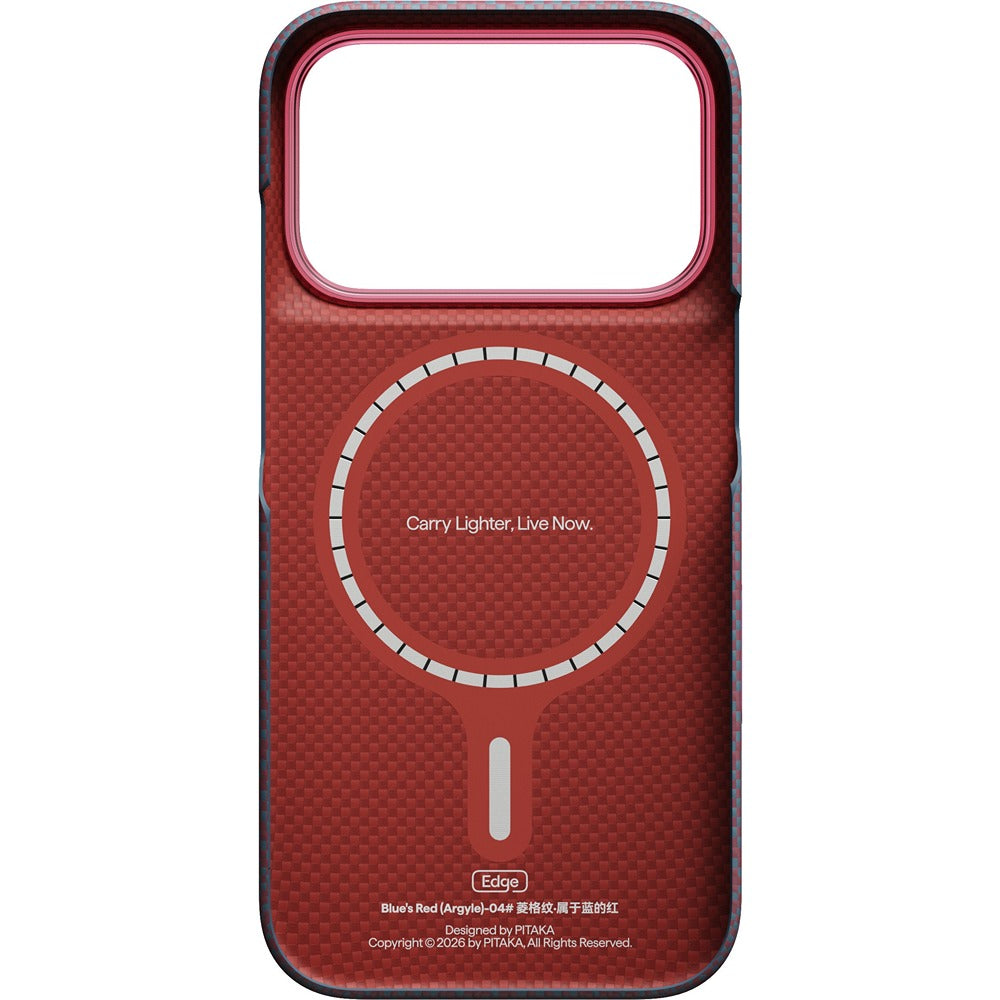 Pitaka iPhone 17 Pro/iPhone 18 Pro Kuori Edge MagSafe Argyle Blue's Red