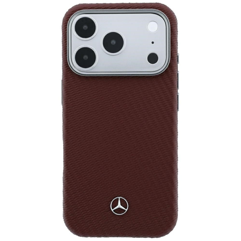 Mercedes Benz iPhone 17 Pro Max/iPhone 18 Pro Max Kuori nahkaa, puujäljitelmä, viininpunainen