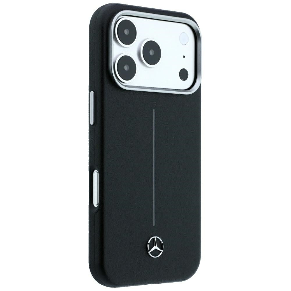 Mercedes Benz iPhone 17 Pro Max/iPhone 18 Pro Max Kuori Leather Iconic Line Musta