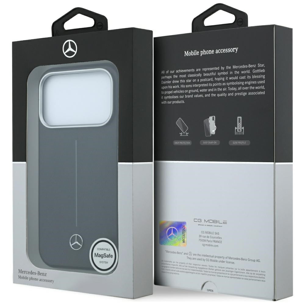 Mercedes Benz iPhone 17 Pro Max/iPhone 18 Pro Max Kuori Leather Iconic Line Musta