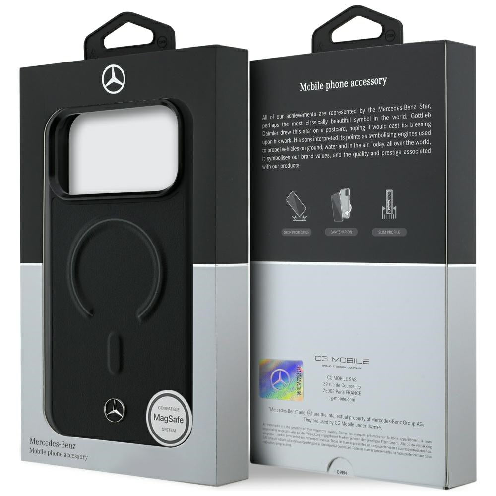 Mercedes Benz iPhone 17 Pro/iPhone 18 Pro Kuori Leather 3D MagSafe Musta