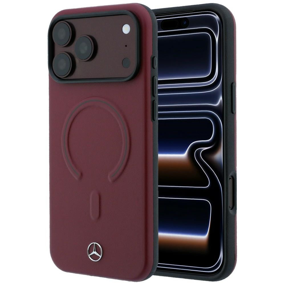 Mercedes Benz iPhone 17 Pro/iPhone 18 Pro Kuori nahkaa, 3D MagSafe, viininpunainen