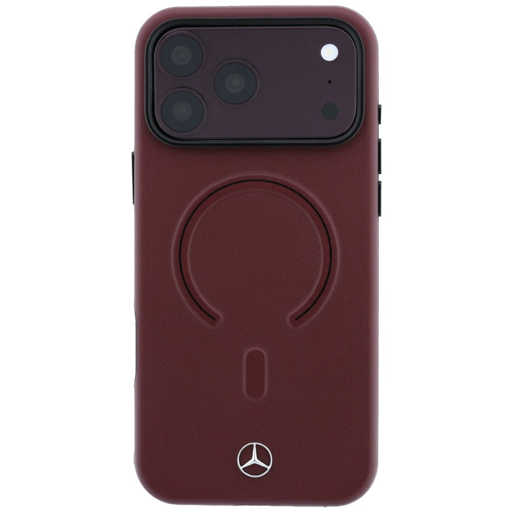 Mercedes Benz iPhone 17 Pro Max/iPhone 18 Pro Max Kuori nahkaa, 3D MagSafe, viininpunainen